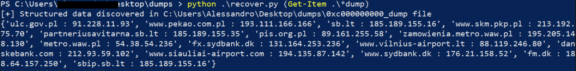 Figure 6 - Extracting DDosia targets from dumped files